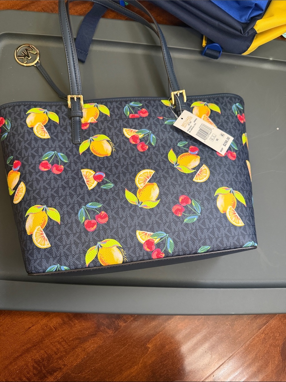 Michael Kors Navy Tote with Citrus and Cherry Print - Picture 6 of 6